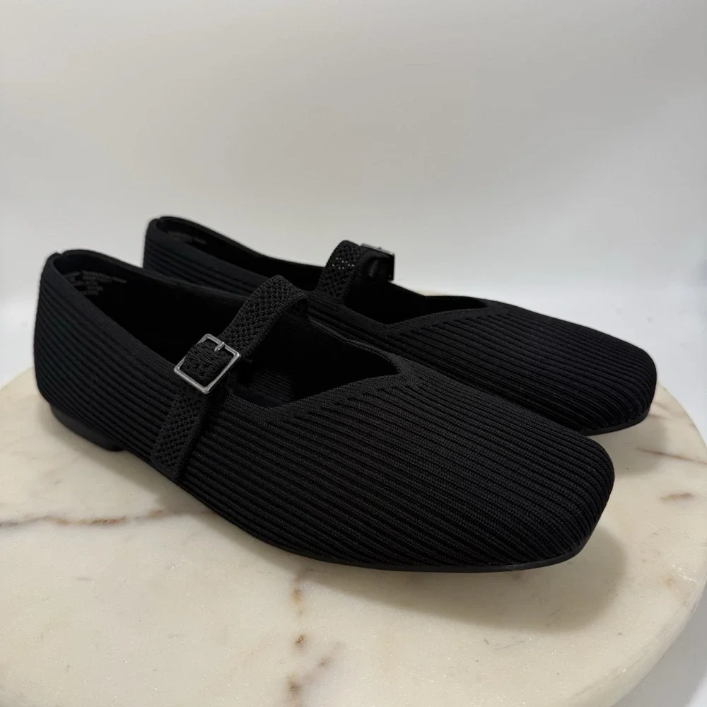 Croft & Barrow Romina Black Comfort Knit Mary Jane Flats Memory Foam Women's 10M